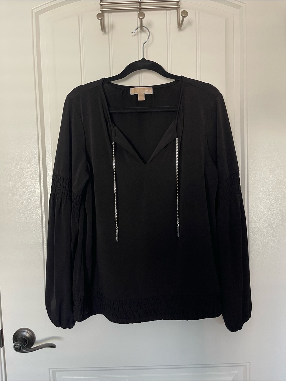 Michael Kors Black Long-Sleeve V Neck Blouse large